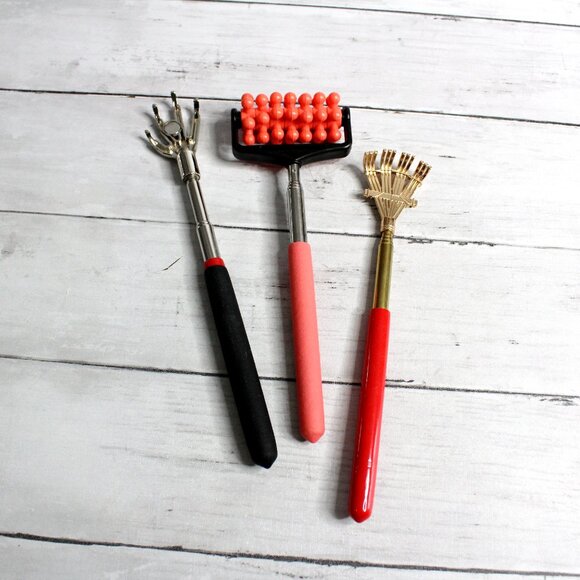 Back Scratcher Message Roller Tool Lot Portable Extendable Telescopic Handles - Picture 2 of 5